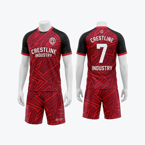Ensemble short et maillot de football Crestline Industry pour homme, bleu, imprimé géométrique, sublimé, anti-transpiration, uniforme sportif - Product Image 3