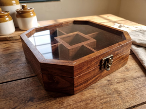 Boîte à épices hexagonale en bois avec couvercle transparent, organisateur de masala, conteneur de rangement pour épices de cuisine, boîte de rangement pour fruits secs, décorative - Product Image 4