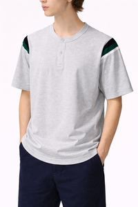 T-shirt unisexe en coton surdimensionné, écologique, respirant, à séchage rapide, style streetwear décontracté, col Henley, manches courtes, 220g - Product Image 3