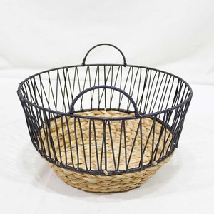 Conteneur de rangement rustique en jacinthe d'eau tressée, écologique, avec poignées, forme de bol, organisateur de cuisine multifonctionnel - Product Image 2