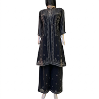 Ensemble de robe pour femme FAMUCAAS, blanc, en georgette, Salwar/Plazo/Sharara Kameez, broderie à la main, ethnique indien pakistanais, pour fête, séchage rapide, tout-en-un