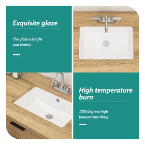 Lavabo Rettangolare da Incasso in Ceramica Bianca 18x12 Pollici con Troppopieno, Eleganti Lavabi per Ristrutturazione Bagno - Product Image 5