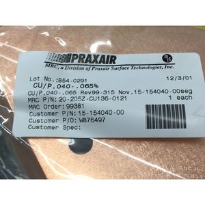 Anode plate Praxair MRC 20-205Z-CU136-0121 CU - Équipement et pièces semi-conductrices de renommée mondiale - Product Image 5