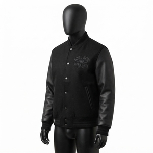 High Street <b>Leather</b> Sleeves Letterman Varsity Breathable Winter <b>Long</b> Sleeves Baseball <b>Jacket</b> for Men - Product Image 5