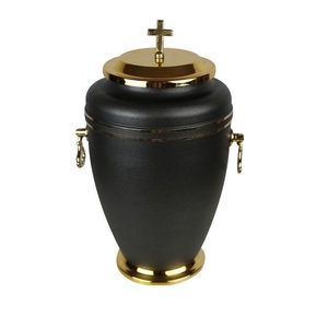 Urna Funeraria de Metal Negro Mate para Cenizas de Adultos con Tapa de Cruz Dorada Pulida, Recipiente para Cenizas Funerarias Cristianas, Venta al Por Mayor - Product Image 1