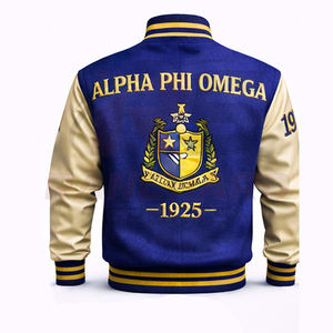 Blouson universitaire de style luxueux avec corps en mélange de laine et manches en cuir véritable, personnalisable avec des mots grecs pour fraternité universitaire - Product Image 2