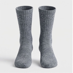 Crew Socks Solid Gray Knitted Cotton Breathable Casual Daily Wear Adult Autumn Standard Thickness - Product Image 1