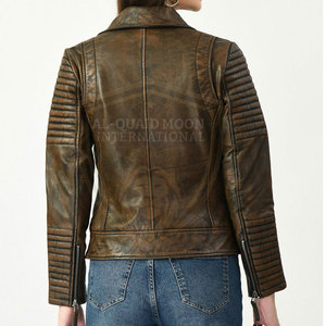 Veste en cuir pour l'hiver, veste en cuir de couleur unie, veste en cuir à col rabattu pour femmes - Product Image 3