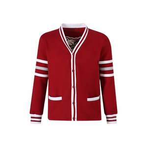 Cardigan universitaire décontracté d'hiver Alabama A&M marron à col en V, boutonné sur le devant, en tricot avec bordure à rayures blanches, style classique universitaire pour superposition - Product Image 1