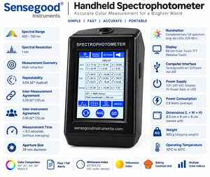 Spectrophotomètre portable numérique, analyseur de couleur, analyseur de couleur CIE Lab XYZ Hunter, résolution de longueur d'onde 400-700 nm, 1 nm - Product Image 3