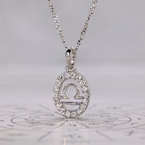 Pendentif Libra en diamant de culture, or blanc, charme du zodiaque, halo de diamants, bijoux astrologiques, collier signe Libra, diamant rond - Product Image 6