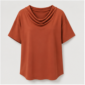T-shirt pour femme à col bénitier, manches courtes, coupe décontractée, couleur orange rouille WTS-0035 - Product Image 1
