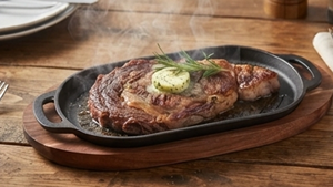 Elegant Wood And Metal Sizzler Plate For Steak <b>Barbecue</b> And Hot Food Serving With Durable Wooden Base Tray - Product Image 5