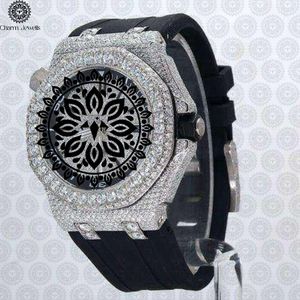Montre de luxe Charm Jewells en acier inoxydable, boîtier incrusté de diamants, mouvement mécanique, cadran de 42 mm, bracelet en caoutchouc, étanche 10 bars - Product Image 3