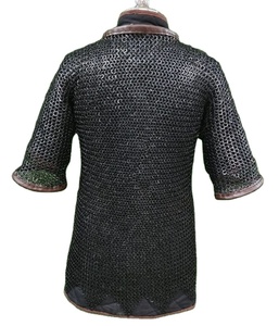 Handmade Chainmail Shirt With Leather Trim Mild Steel Flat Riveted Ring Full Sleeve Knight Hauberk Armor Historical Reenactment - Product Image 4