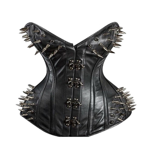 Wholesale Steel Boned Women Vegan/Genuine Leather Spikes and Hooks Overbust <b>Corset</b> Color Golden Made in Pakistan Custom logo Oem - Product Image 5