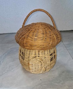 Handwoven Natural Rattan Wicker <b>Mushroom</b>-Shaped Storage Basket with Handle <b>Decorative</b> Organizer Basket for Toys, Kids Room - Product Image 2