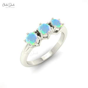 Natural Ethiopian <b>Opal</b> <b>Ring</b> with 4mm Round Cut Gemstone Wedding Band in 14k Fine White Gold Wholesale Jewelry Supplier - Product Image 5