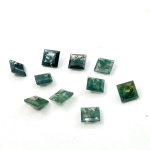 Lote de piedras preciosas sueltas de ágata musgosa facetada con corte cuadrado, piedras preciosas sueltas para la fabricación de joyas - Product Image 3