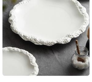 Assiette creuse ronde en céramique blanche à motif rocheux, inspirée de l'inspiration scandinave, finition mate, sans BPA, pour restaurant et maison - Product Image 6