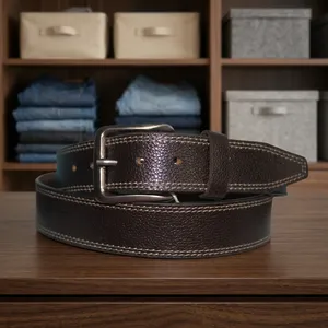 Ceinture en cuir à bords incurvés de qualité supérieure, fabrication OEM, design cousu avec boucle en alliage, fournisseur en gros - Product Image 6