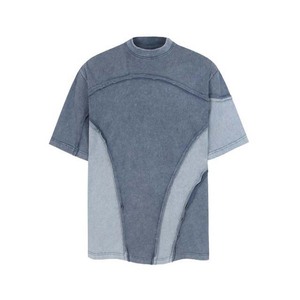 เสื้อยืดโอเวอร์ไซส์ผู้ชาย ผ้าคอตตอนเจอร์ซีย์ แขนสั้น คอกลม แต่งสีตัดกัน สไตล์สตรีท ดีไซน์เรียบง่าย - Product Image 1