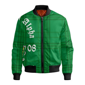 Chaqueta bomber verde a cuadros para hombre, informal, con cremallera frontal, a prueba de viento, de poliéster, con estampado Alpha 08, cuello vuelto, corte regular. - Product Image 2