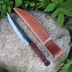 มีดไวกิ้ง Seax แบบกำหนดเองใหม่ ใบมีดเหล็กคาร์บอนสูง 59-60HRC ด้ามเหล็ก 12 นิ้ว มีดแคมป์ปิ้ง DIY OEM - Product Image 2