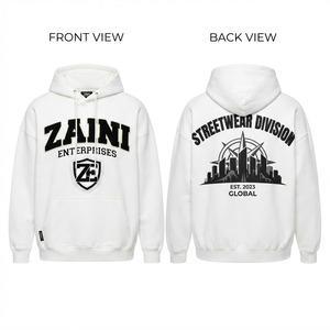<b>Mens</b> Pullover Hoodie 400 GSM Premium Cotton <b>Fleece</b> <b>White</b> Black Applique Embroidery Puff Printing Custom Logo Autumn Oversized - Product Image 1