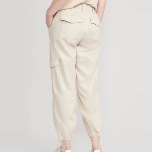 Pantalon cargo beige taille haute pour hommes, avec plusieurs poches, en toile, style décontracté, design à cordon de serrage, vêtements de printemps - Product Image 4