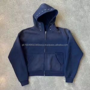 Sudadera con Capucha Personalizada con Logotipo, 500 g/m², Algodón, para Hombre, con Remaches, Corta, Holgada, Estilo Vintage, Lavado Ácido, con Cierre - Product Image 5