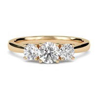 Klassischer Drei-Stein-Moissanit-Ring Runder Brillantschliff 14K Gelbgold Krappenfassung Damen-Verlobungsschmuck