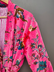 Bata Kimono de Algodón 100% Tejido con Estampado de Dibujos Animados para Mujer, Camisón de Verano Hecho a Mano, Cuello en V, Cintura Elástica, Largo Completo, ODM - Product Image 2