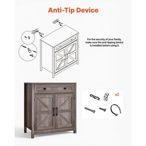 Mobile Bar Caffè Stile Rustico con 2 Ante Scorrevoli, Credenza Buffet per Casa, Tavolo Bar Caffè con Cassetti - Product Image 6