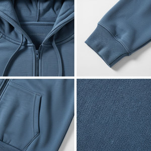 Men's Premium Fashion Zip Hoodie Soft Heavyweight Fleece Solid Color Drawstring Custom Woven <b>Label</b> Private <b>Label</b> OEM Manufacture - Product Image 5