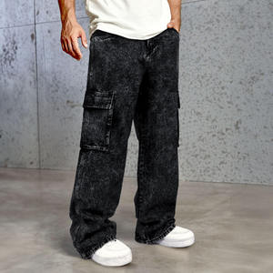 Pantalones Cargo de Mezclilla de Algodón con Lavado Ácido, Estilo Streetwear, de Alta Calidad OEM, con Múltiples Bolsillos, Corte Holgado y Recto para Hombre - Product Image 2