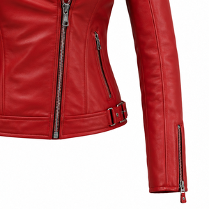 Stylish Women Red Leather <b>Jacket</b> Slim Fit Moto <b>Biker</b> Design Premium PU Leather Casual Wear Fashion Outerwear for Winter Season - Product Image 5