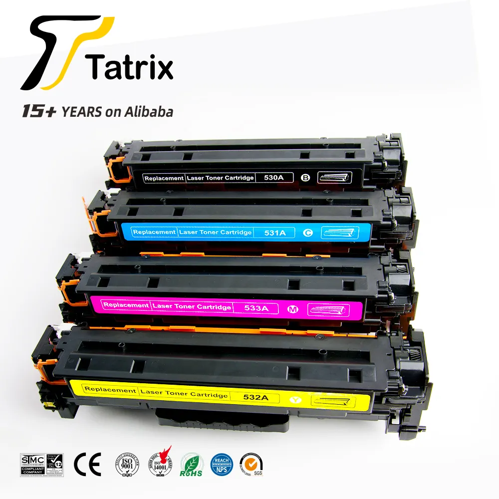 Tatrix CC530A 530A ตลับหมึกสีเลเซอร์ที่เข้ากันได้กับพรีเมี่ยม CC530A CC531A CC532A CC533A CC533A 304A สำหรับเครื่องพิมพ์ HP CP2025