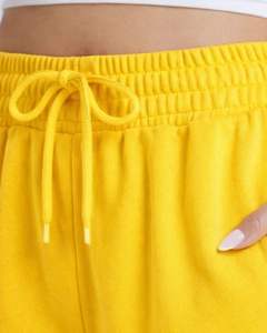 Pantalon de jogging ample jaune pour femme en molleton avec passepoil latéral, taille élastique et cordon de serrage, coupe décontractée, idéal pour la détente - Product Image 3