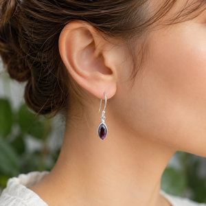 Boucles d'oreilles pendantes en argent sterling 925 avec grenat, faites à la main, en forme de marquise, plaquées or rose et or jaune, cadeau pour femme - Product Image 6