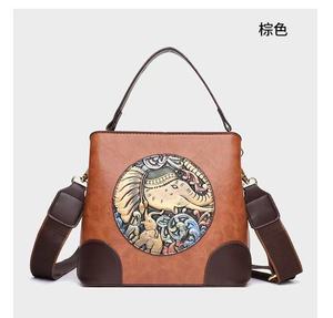 Bolso de Mano de Cuero PU con Estampado de Elefante Vintage, Bolso Bandolera Marrón con Cierre para Compras Diarias y Viajes - Product Image 1