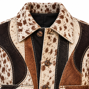 Veste de moto en cuir véritable pour homme, imprimé animal, col montant, fermeture éclair, coupe classique, vêtements décontractés d'hiver - Product Image 3