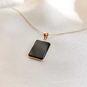 Pendentif en onyx noir naturel, coupe rectangulaire, 13x17 mm, or 14 carats, bijoux fins pour femmes, bijoux de mode, vente en gros - Product Image 6
