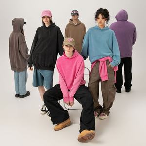 High Quality 400gsm 80% Cotton 20% Polyester Unisex Oversized Drop Shoulder Snow Acid <b>Wash</b> Vintage Pullover Hoodie For Men Women - Product Image 1