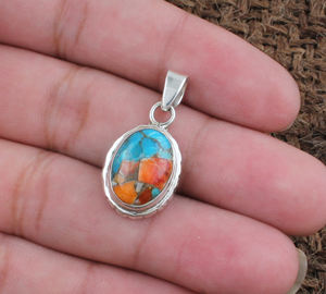 จี้ห้อยคอรูปสี่เหลี่ยมผืนผ้าประดับด้วยหอยมุกหนามธรรมชาติสีเขียวขุ่นทองแดงโบราณ พร้อมตัวเรือนเงินแท้ 925 สไตล์โบฮีเมียน ขายส่ง - Product Image 3