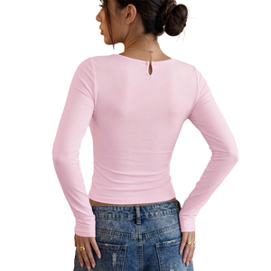 Nouveau T-shirt Y2K tendance pour femme, coupe courte, manches longues, logo personnalisé, mode féminine, haute qualité, ajustement slim, chic, couleur unie - Product Image 2
