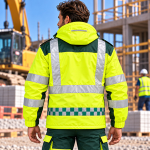 <b>Hi</b> <b>Vis</b> Safety <b>Jacket</b> Men Yellow Reflective Workwear Water Resistant Windproof Custom Printed Outdoor Protective Apparel - Product Image 3