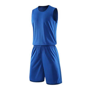Ensemble de maillot de basket-ball sans manches unisexe bleu, respirant, en maille, évacuant l'humidité, short à taille élastique, coupe régulière, tous sports - Product Image 1