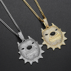 Rhinestone Men Necklace Ice Out Dog Pendant Hip Hop Charm Chain Bling Cuban Link <b>Choker</b> Jewelry Gold <b>Silver</b> Crystal Pitbull - Product Image 1