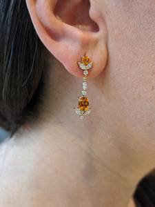 Boucles d'oreilles pendantes vintage en citrine, gouttes de pierres précieuses, argent sterling 925 plaqué or 14 carats, bijoux de luxe pour mariée, mariage et soirée - Product Image 4